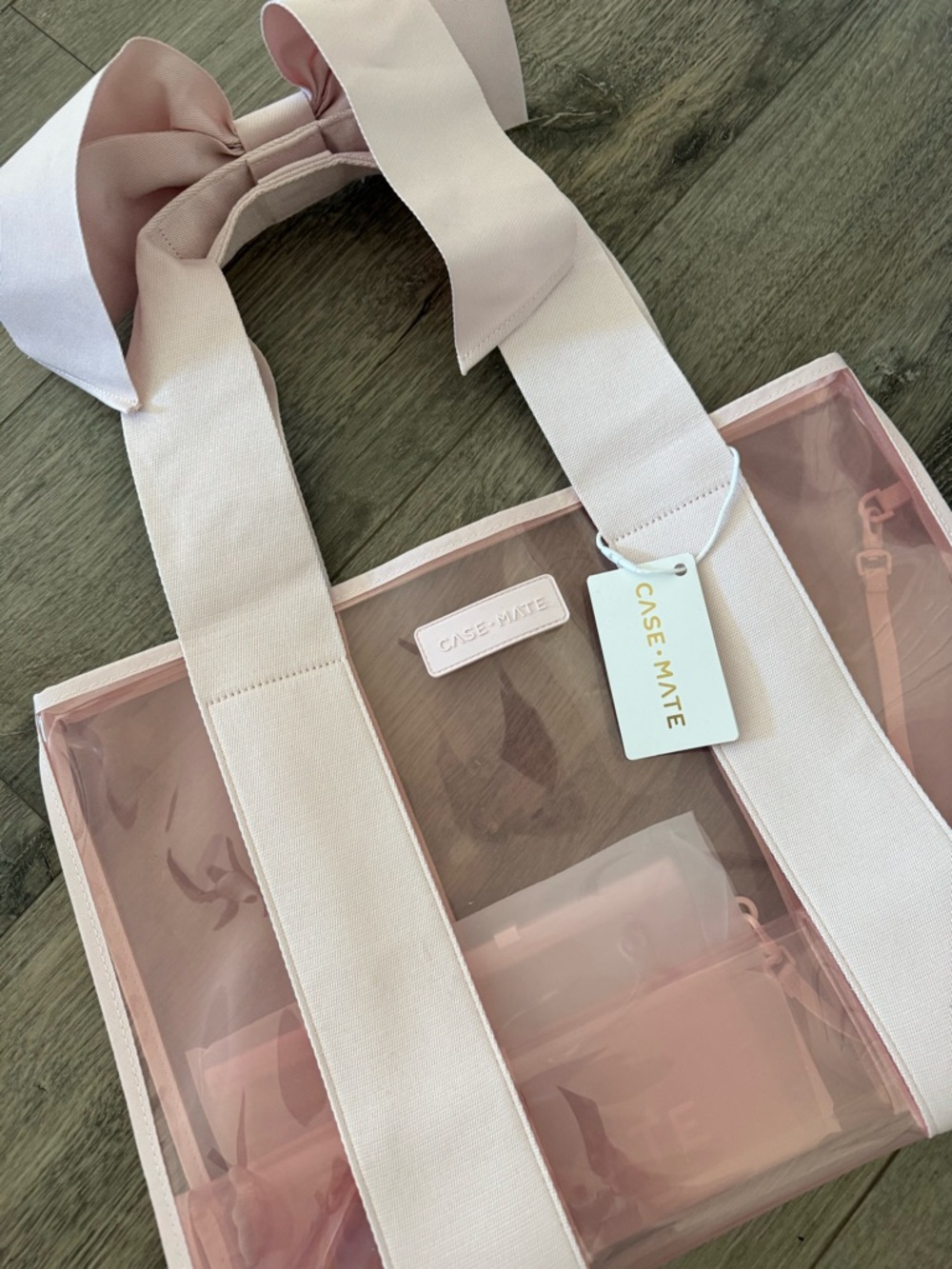case-mate Pink Clear Tote with Bow Handles and Detachable Pouch - Picture 5 of 6